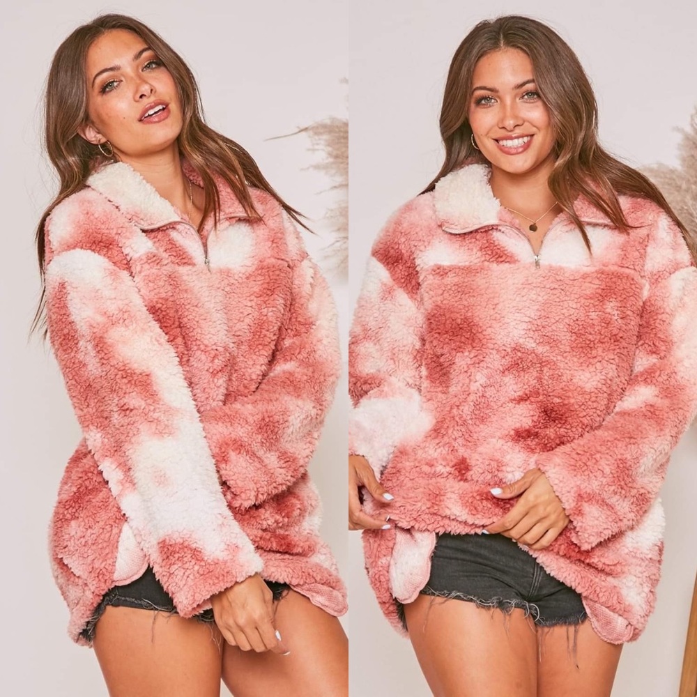 ✨ON SALE✨ *LAST 1* Chloe Pink Tie Dye Sherpa Jacket - Picture 4 of 6